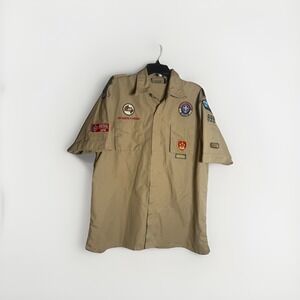 Boy Scouts of America Men's LG Adult Short Sleeve Shirt Nylt Circle Ten Patches